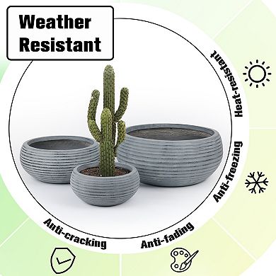 Aoodor Outdoor 21.7'', 16.5'' and 12.2'' D Round Plant Modern Pots with Drain Hole, Set of 3, Gray
