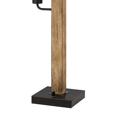 Wooden Table Lamp with 2 Metal Mesh Shades, Brown and Black