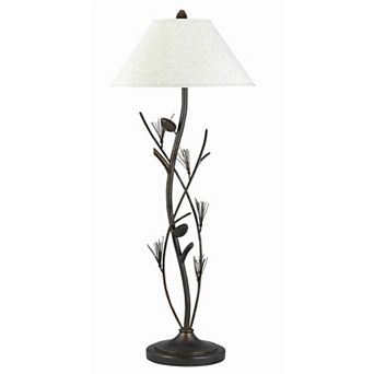 Pine Twig Accent Metal Body Floor Lamp with Conical Shade, Bronze and White