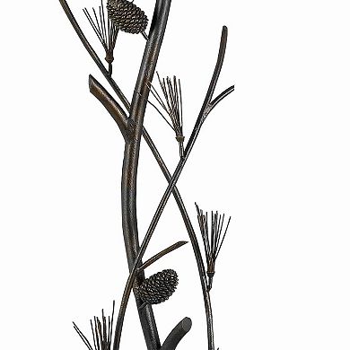 Pine Twig Accent Metal Body Floor Lamp with Conical Shade, Bronze and White