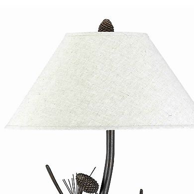 Pine Twig Accent Metal Body Floor Lamp with Conical Shade, Bronze and White