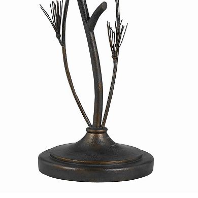 Pine Twig Accent Metal Body Floor Lamp with Conical Shade, Bronze and White