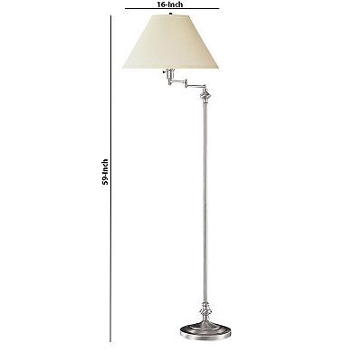 150 Watt Metal Floor Lamp with Swing Arm and Fabric Conical Shade, Silver