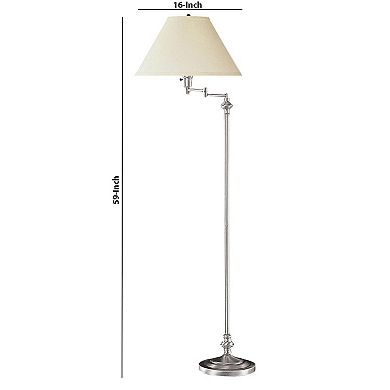 150 Watt Metal Floor Lamp with Swing Arm and Fabric Conical Shade, Silver