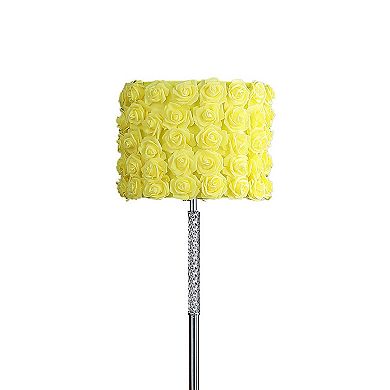 Finn 63 Inch Glamorous Floor Lamp, Rose Accent Shade, 100W, Yellow, Silver