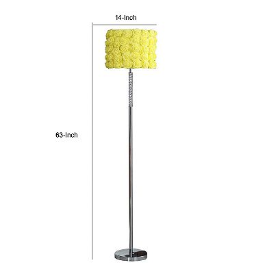 Finn 63 Inch Glamorous Floor Lamp, Rose Accent Shade, 100W, Yellow, Silver