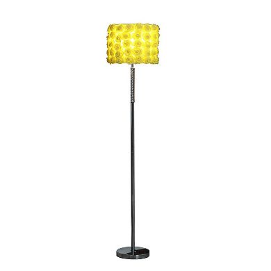 Finn 63 Inch Glamorous Floor Lamp, Rose Accent Shade, 100W, Yellow, Silver