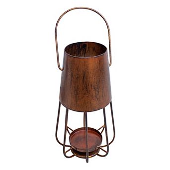 Ambient 12 Inch Vintage Style Iron Candle Stand Lantern, Sleek Curved Handle, Rustic Bronze