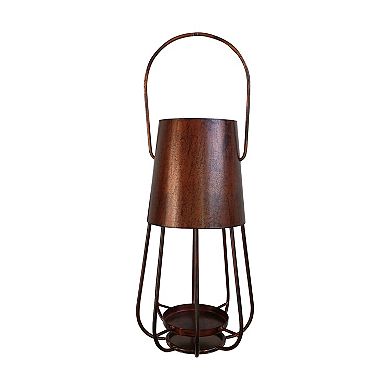 Ambient 12 Inch Vintage Style Iron Candle Stand Lantern, Sleek Curved Handle, Rustic Bronze