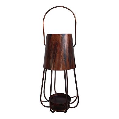 Ambient 12 Inch Vintage Style Iron Candle Stand Lantern, Sleek Curved Handle, Rustic Bronze