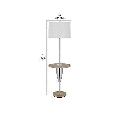 Charlie 61 Inch Modern Floor Lamp, Wood Table, 1 USB, Glossy, White, Brown