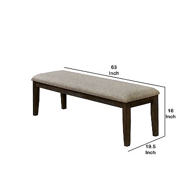 Fabric Upholstered Bench with Nailhead Trim and Tapered Legs, Gray and Espresso