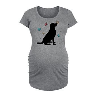 Maternity Dog And Butterflies Graphic Tee