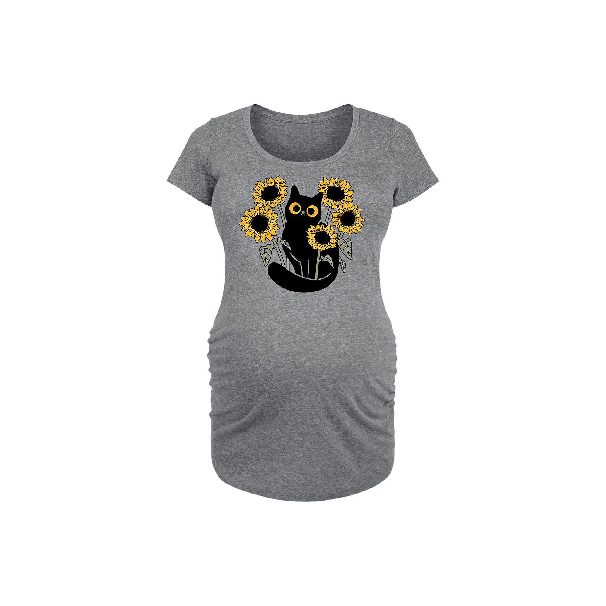 Maternity Black Cat In Sunflowers Graphic Tee, Womens, Size: Small-Mat, Gr