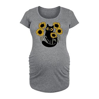 Maternity Black Cat In Sunflowers Graphic Tee