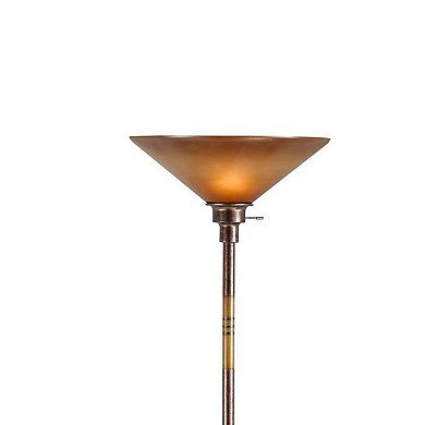 3 Way Torchiere Floor Lamp with Frosted Glass shade and Stable Base, Bronze