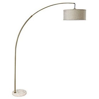 Floor Lamp with Arched Extendable Neck and Marble Base, Antique Gold
