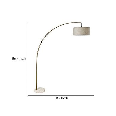 Floor Lamp with Arched Extendable Neck and Marble Base, Antique Gold