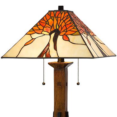 Table Lamp with Tiffany Shade and Floral Accent, Multicolor