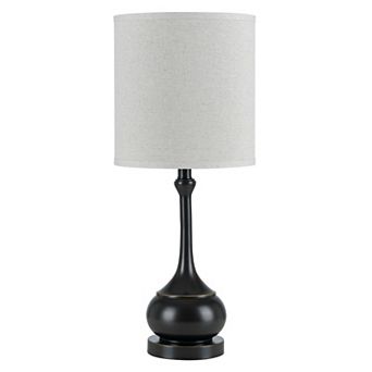 Elongated Bellied Shape Metal Accent Lamp with Drum Shade, Black