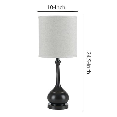 Elongated Bellied Shape Metal Accent Lamp with Drum Shade, Black