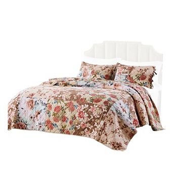 Rome 3 pc Microfiber Reversible Floral Print Queen Quilt Set, Multicolor