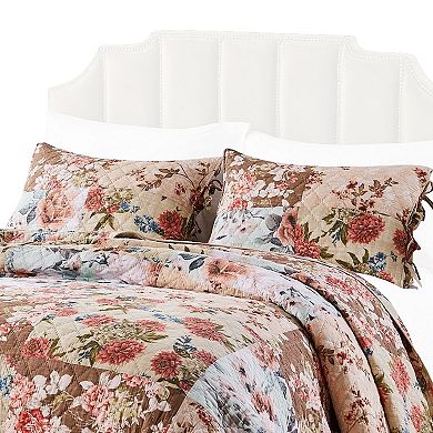 Rome 3 Piece Microfiber Reversible Floral Print Queen Quilt Set, Multicolor
