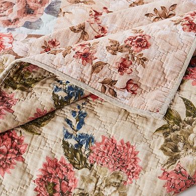 Rome 3 Piece Microfiber Reversible Floral Print Queen Quilt Set, Multicolor