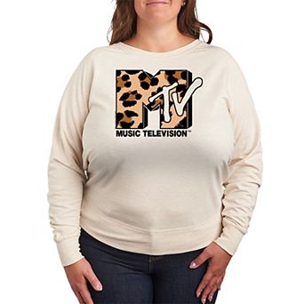 Plus Size MTV Leopard Art French Terry Long Sleeve Tee