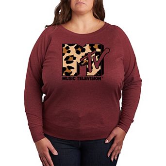Plus Size MTV Leopard Art French Terry Long Sleeve Tee