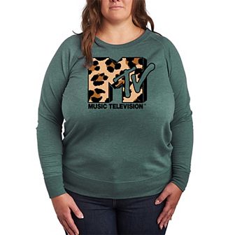 Plus Size MTV Leopard Art French Terry Long Sleeve Tee