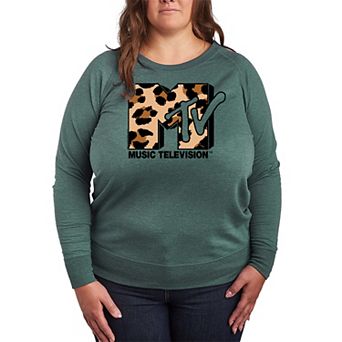 Plus Size MTV Leopard Art French Terry Long Sleeve Tee