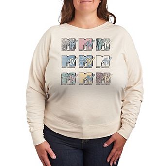 Plus Size MTV Grid French Terry Long Sleeve Tee