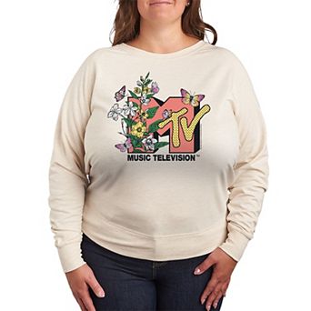 Plus Size MTV Botanical Flower Art French Terry Long Sleeve Tee