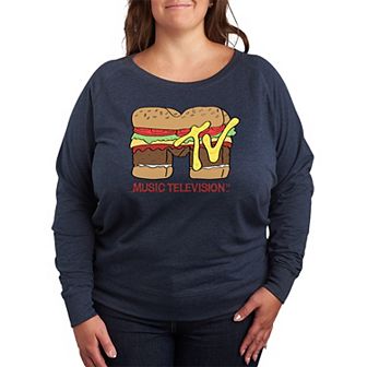 Plus Size MTV Burger Logo French Terry Long Sleeve Tee