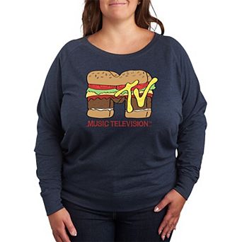 Plus Size MTV Burger Logo French Terry Long Sleeve Tee