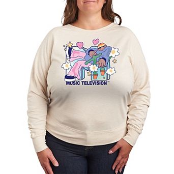 Plus Size MTV Funky Flower Dude French Terry Long Sleeve Tee