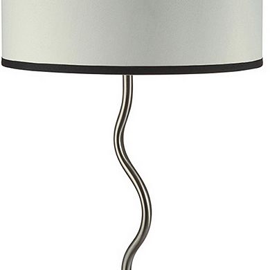 29 Inch Round Drum Shade Table Lamp, Curved Tubular Frame, Silver