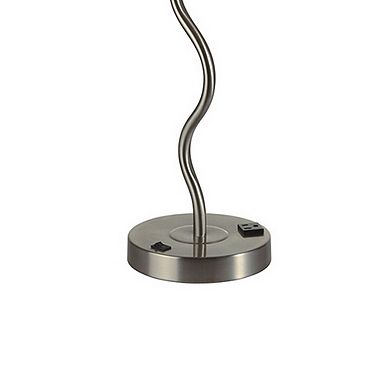 29 Inch Round Drum Shade Table Lamp, Curved Tubular Frame, Silver