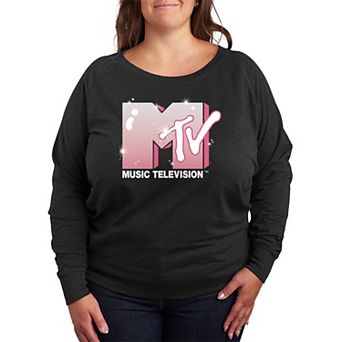 Plus Size MTV Glitter Logo French Terry Long Sleeve Tee