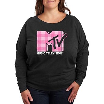 Plus Size MTV Logo Plaid French Terry Long Sleeve Tee