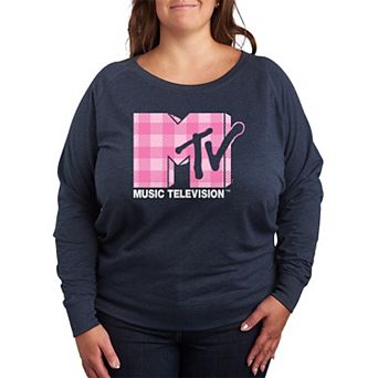 Plus Size MTV Logo Plaid French Terry Long Sleeve Tee