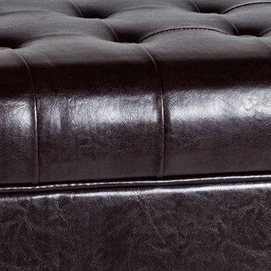 Leatherette Upholstered Wooden Bench with Button Tufted Lift Top Storage, Brown