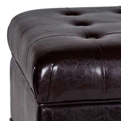 Leatherette Upholstered Wooden Bench with Button Tufted Lift Top Storage, Brown