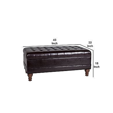 Leatherette Upholstered Wooden Bench with Button Tufted Lift Top Storage, Brown