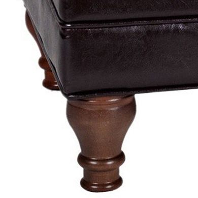Leatherette Upholstered Wooden Bench with Button Tufted Lift Top Storage, Brown