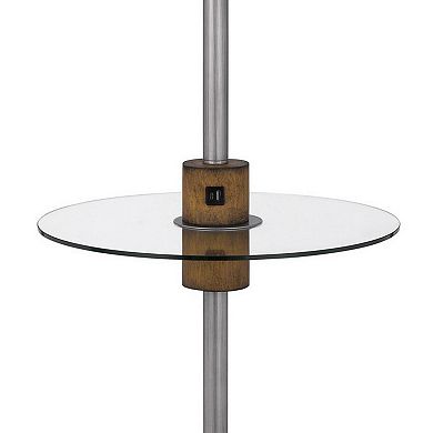 61 Inch Modern Floor Lamp, Glass Tray Table, 1 USB Port, Antique Silver
