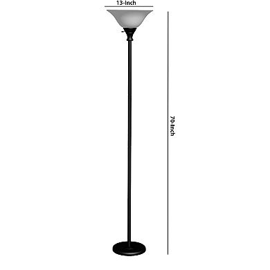 70 Inch Metal 3 Way Torchiere Floor Lamp, Frosted Glass, Black and White