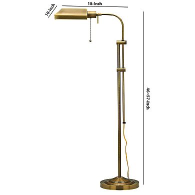 Metal Rectangular Floor Lamp with Adjustable Pole, Gold