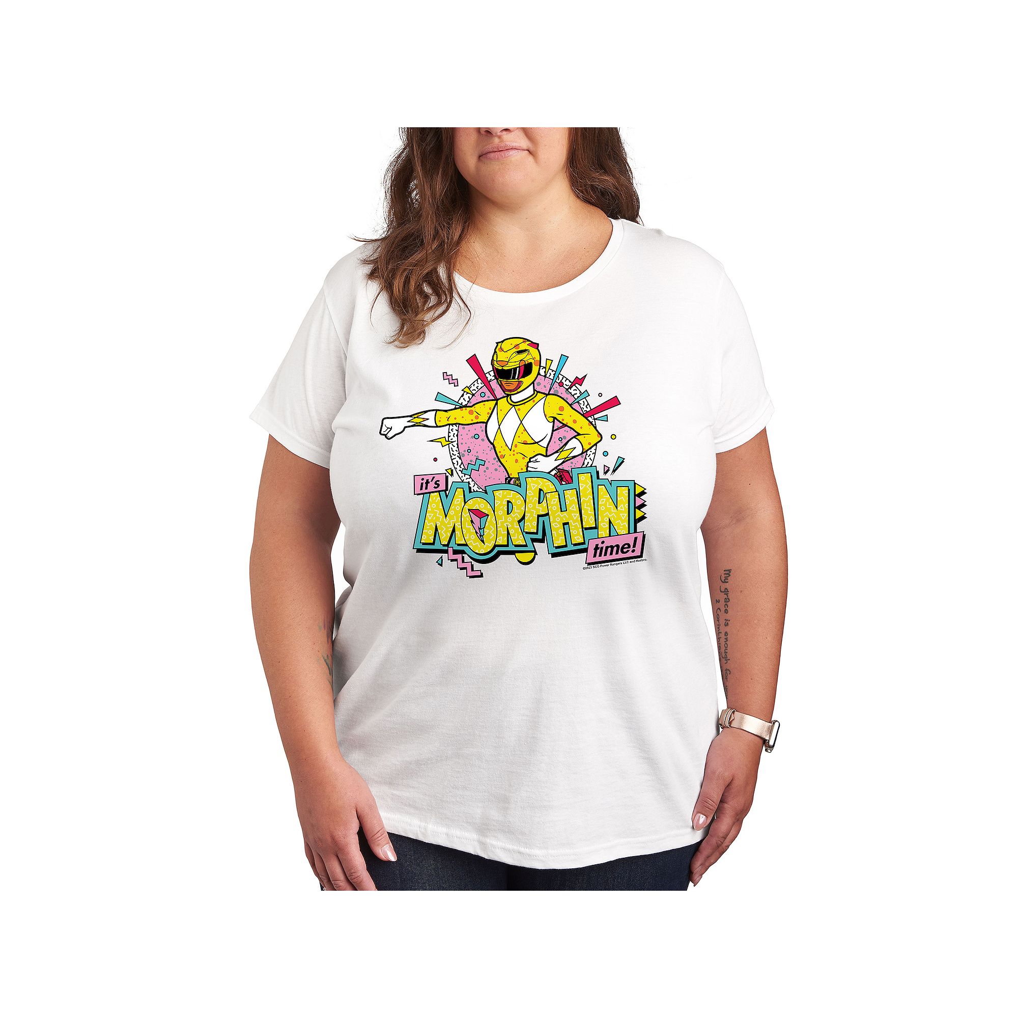 Plus Size Power Rangers Morphin Yellow Graphic Tee, Womens, Size: 1XL, Whi